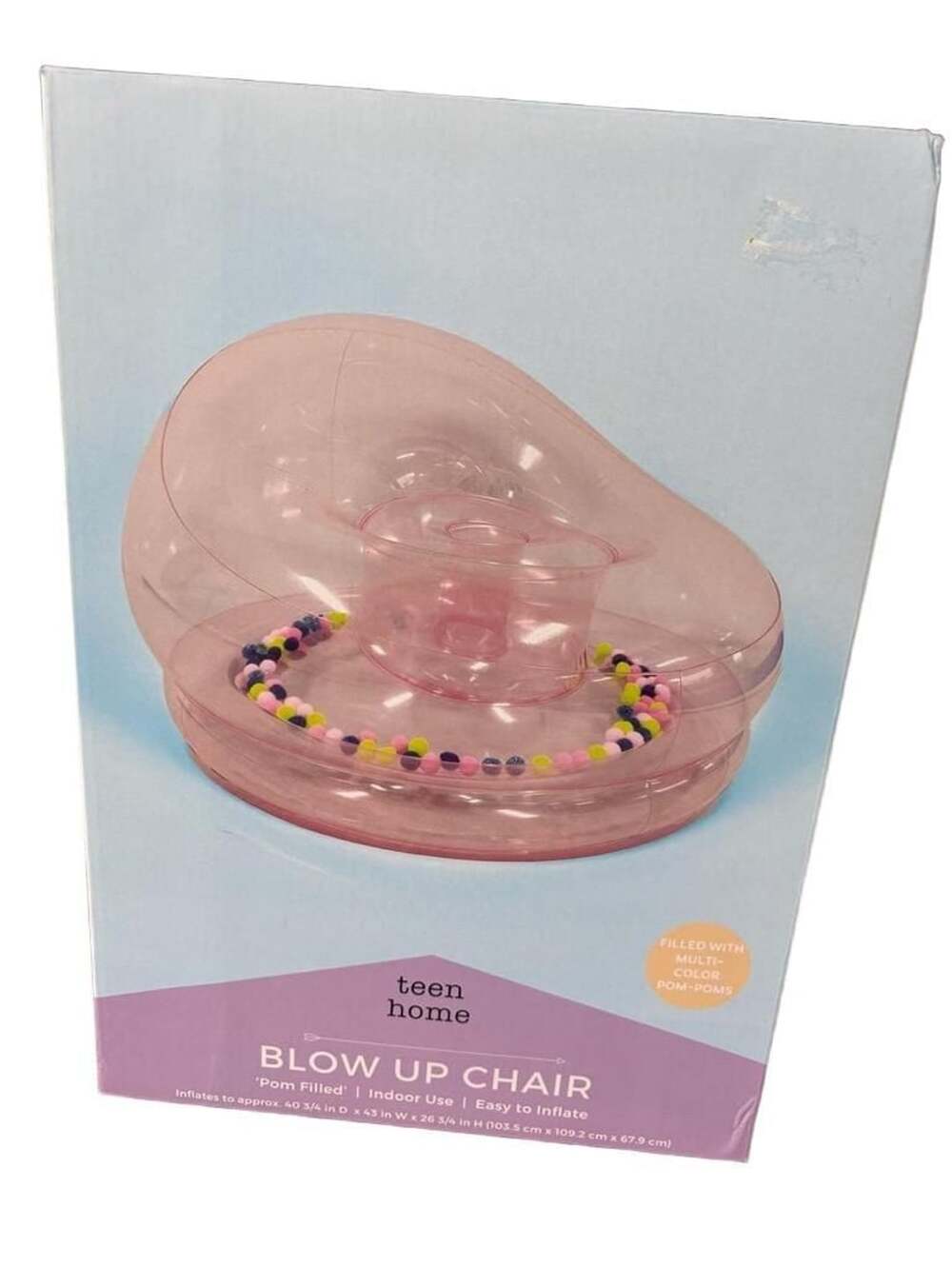 Teen Home Blow Up Chair Pom Filled Pink Inflatable